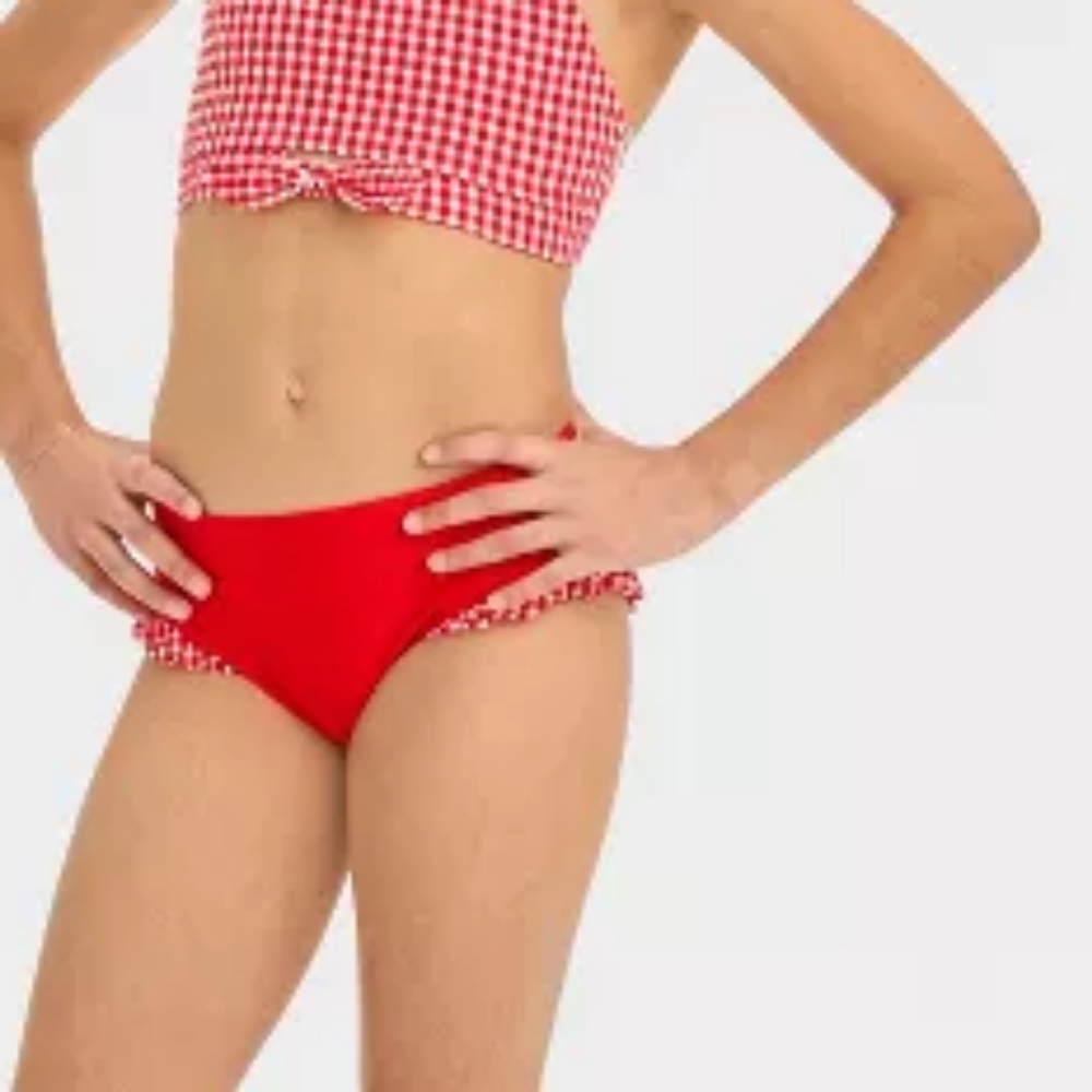 Girls' Sunny Picnic Gingham Checkered Bikini Bottom Only - Cat & Jack Red Medium